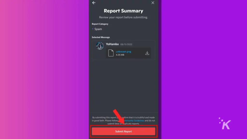discord ponsel kirim laporan pesan