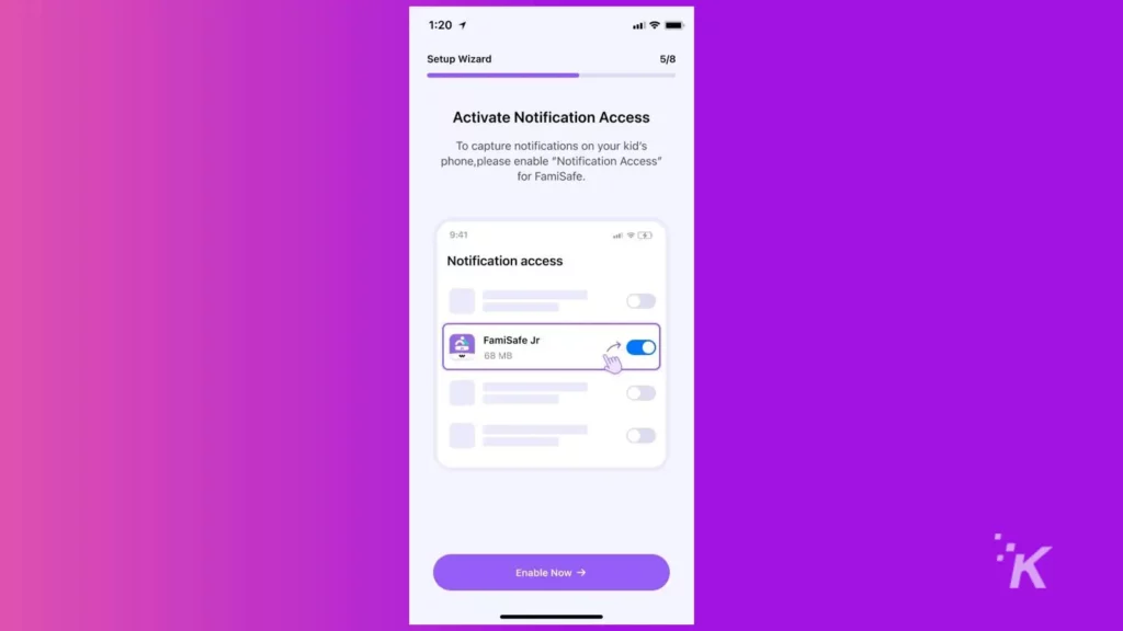 FamiSafe ativar o aplicativo de tela de notificação