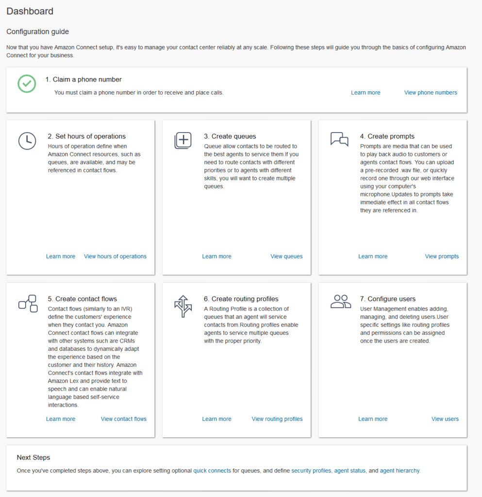 Dashboard di Amazon Connect