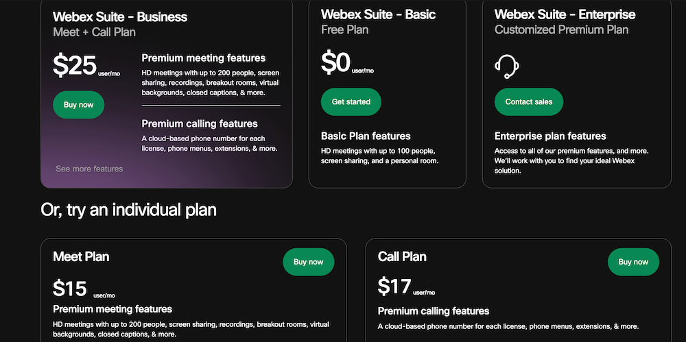 Prețuri Webex