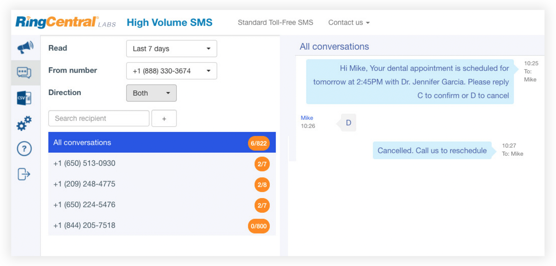 RingCentral SMS ปริมาณสูง