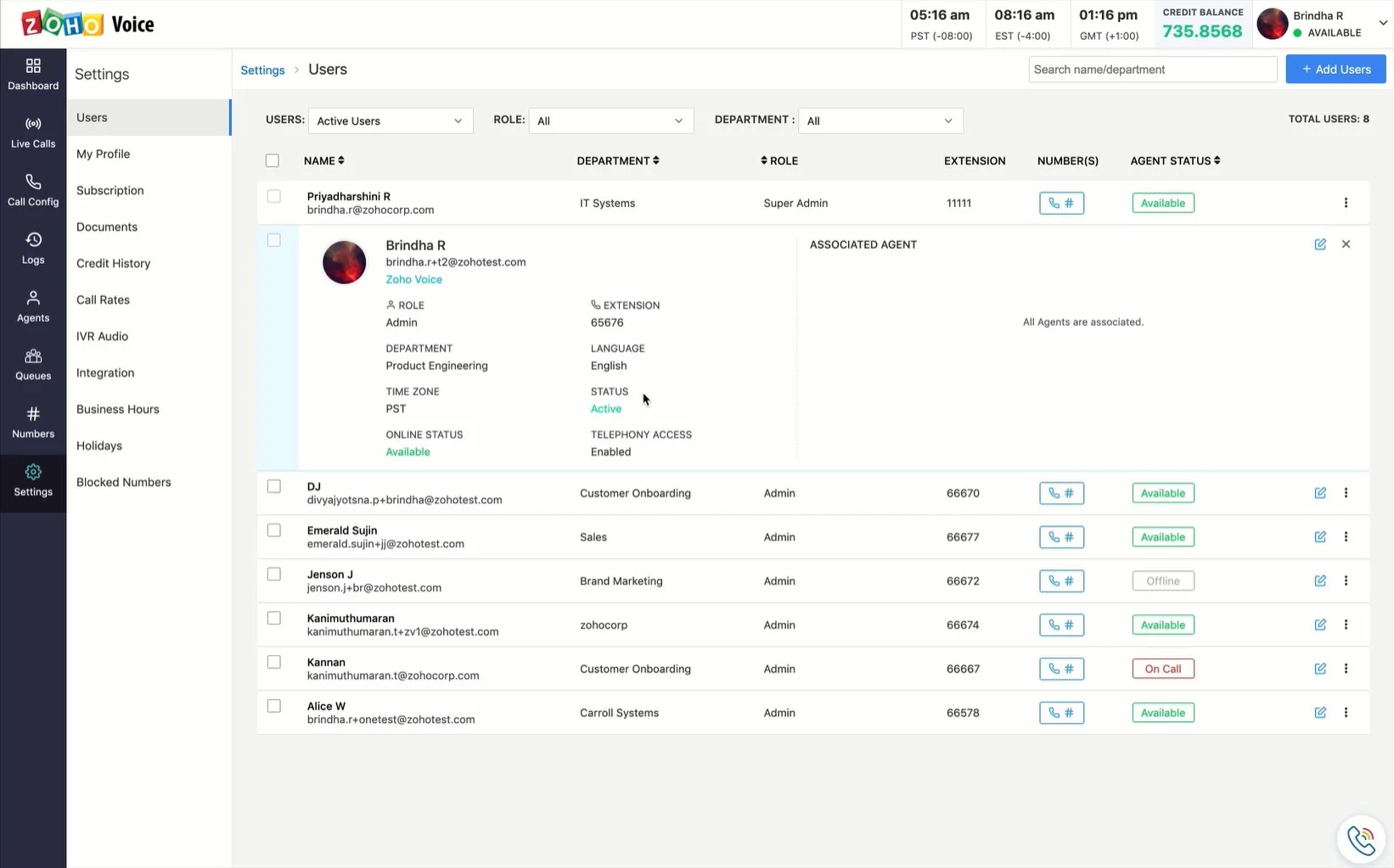 Gestion des numéros Zoho