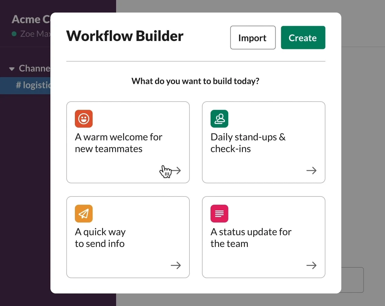 construtor de fluxo de trabalho do slack