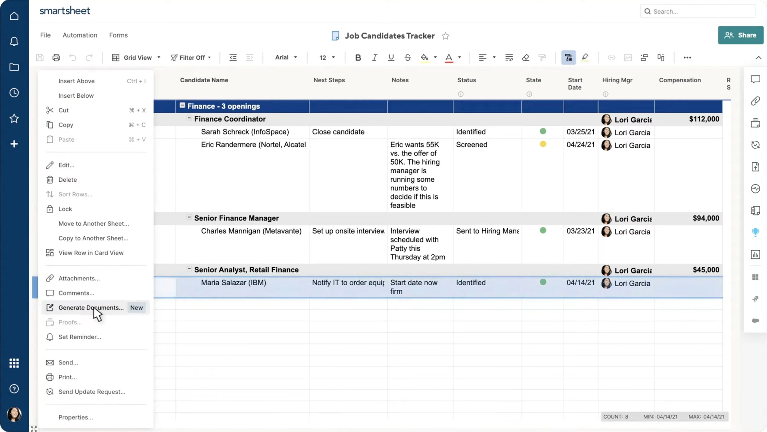 Kreator dokumentów Smartsheet