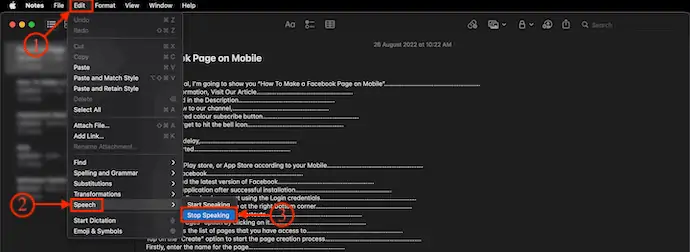 Arrêter de parler sur Mac Notes