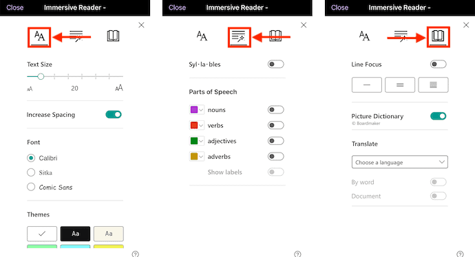 Paramètres du lecteur immersif dans iOS OneNote