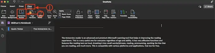 Option de lecteur immersif dans OneNote