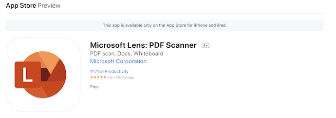 Page d'accueil de Microsoft Lens