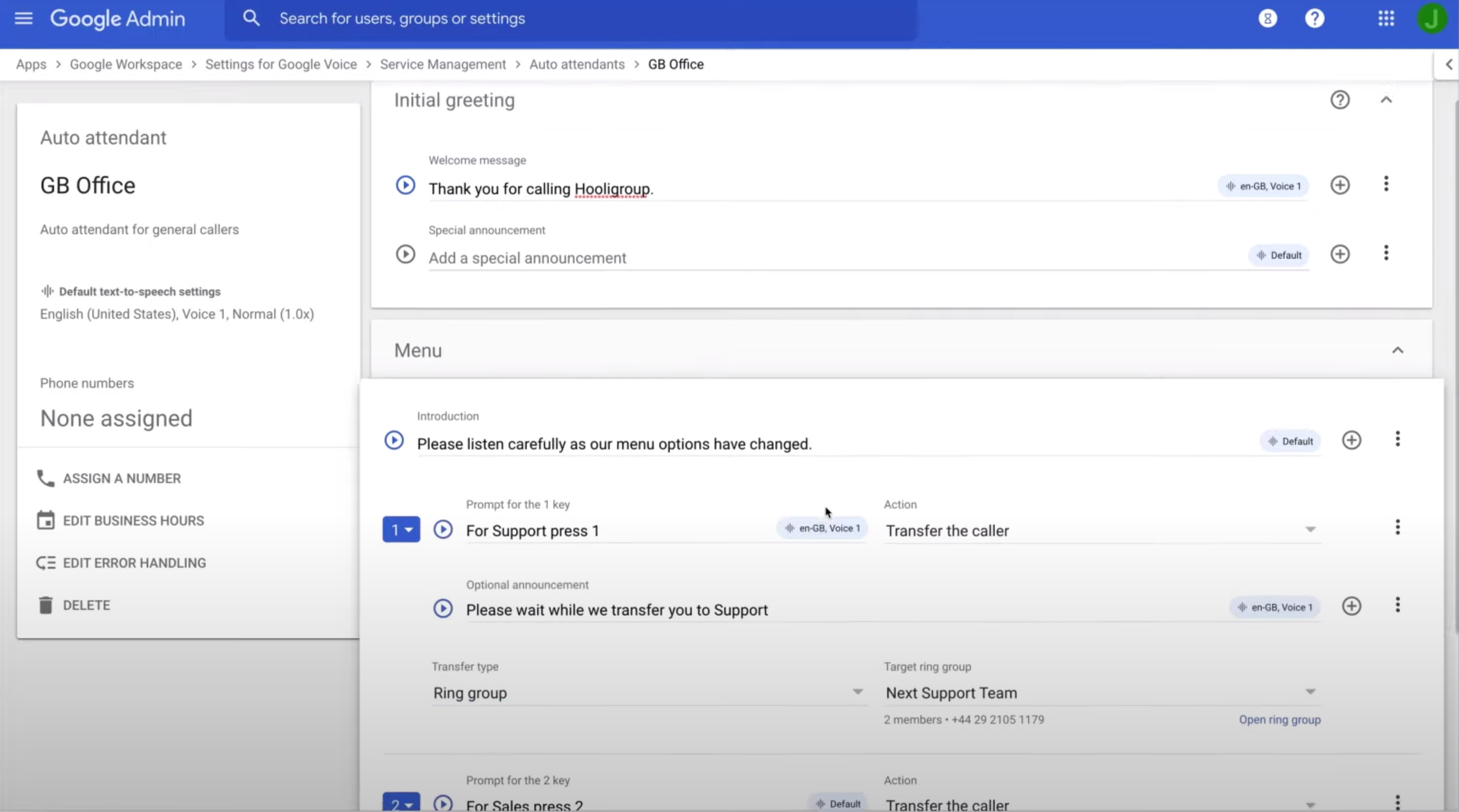 Automatische Google Voice-Telefonzentrale