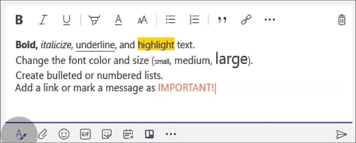 Messages texte enrichi Microsoft Teams Top 15 Microsoft Teams Tips and Tricks You Should Know - Microsoft Teams Rich Text Messages