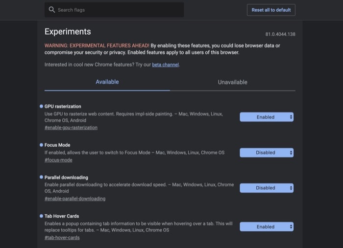 how to access chrome flags