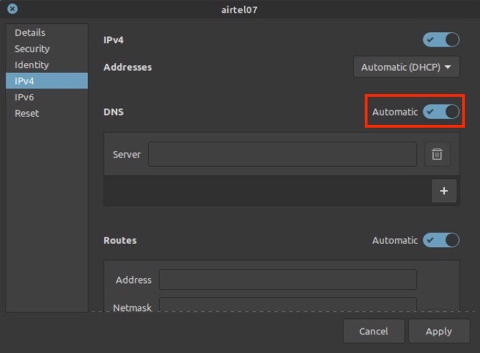 Change DNS Server Linux