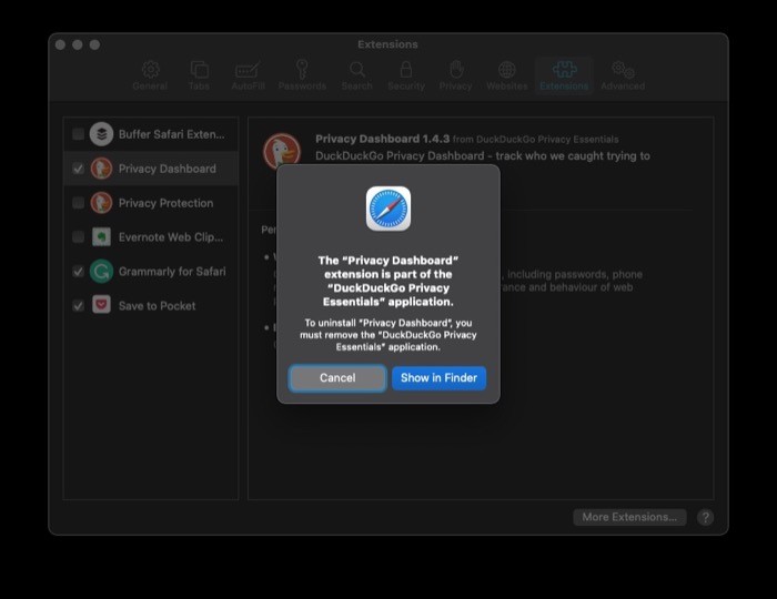 Uninstalling Safari Extensions