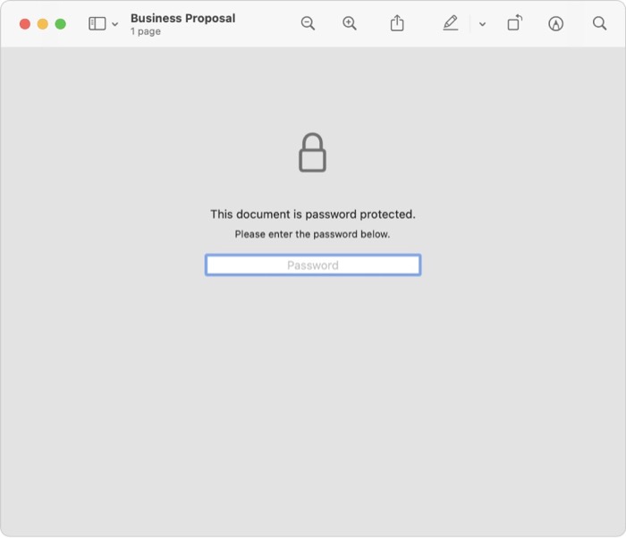 Pantalla de contraseña de PDF PDF authentication screen