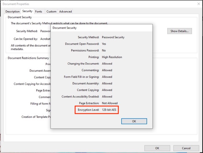 PDF encryption standard on Mac