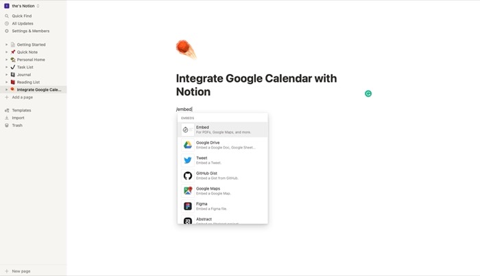 Integrate Google Calendar with Notion