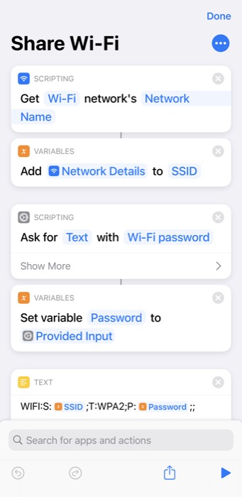 modifying Share Wi-Fi shortcut