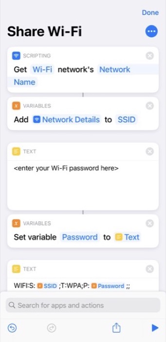 modifying Share Wi-Fi shortcut