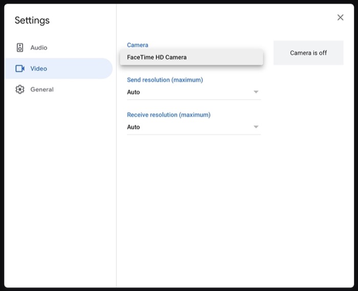 selecting default camera for Google Meet