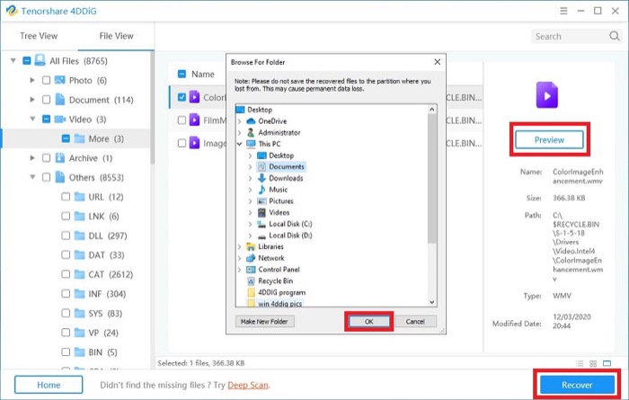 recovering lost data using Tenorshare 4DDiG