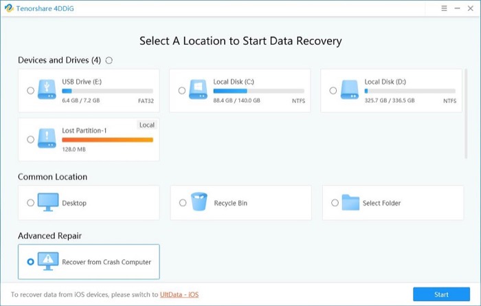 recovering lost data using Tenorshare 4DDiG