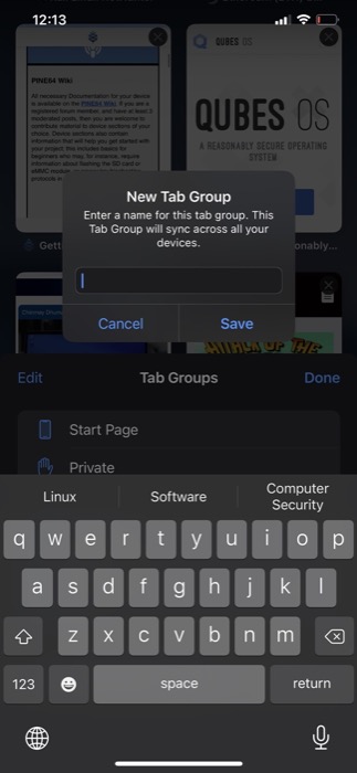 creating Safari tab groups