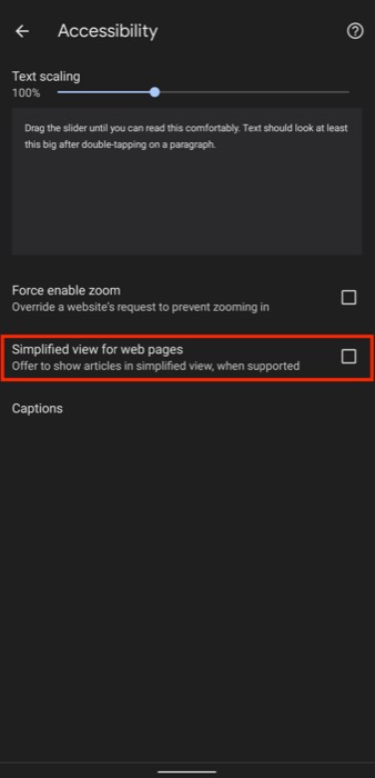enable simplified view on Chrome for Android