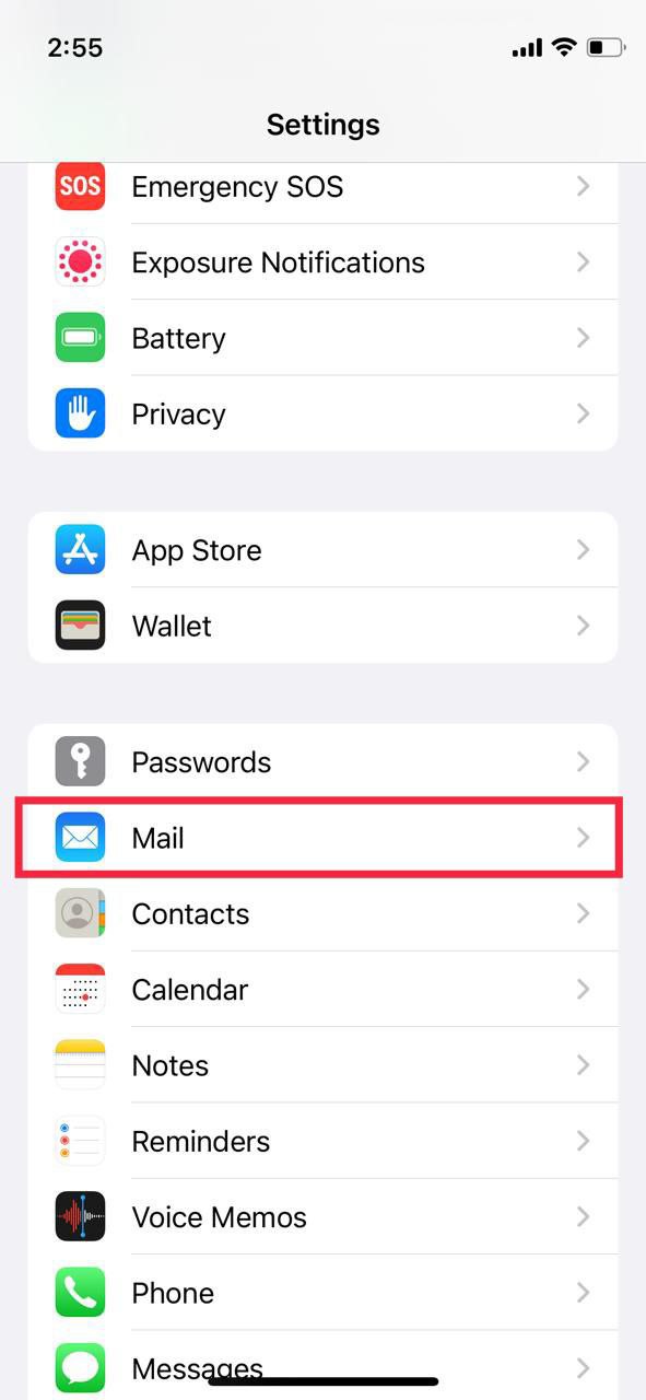 mail settings iphone