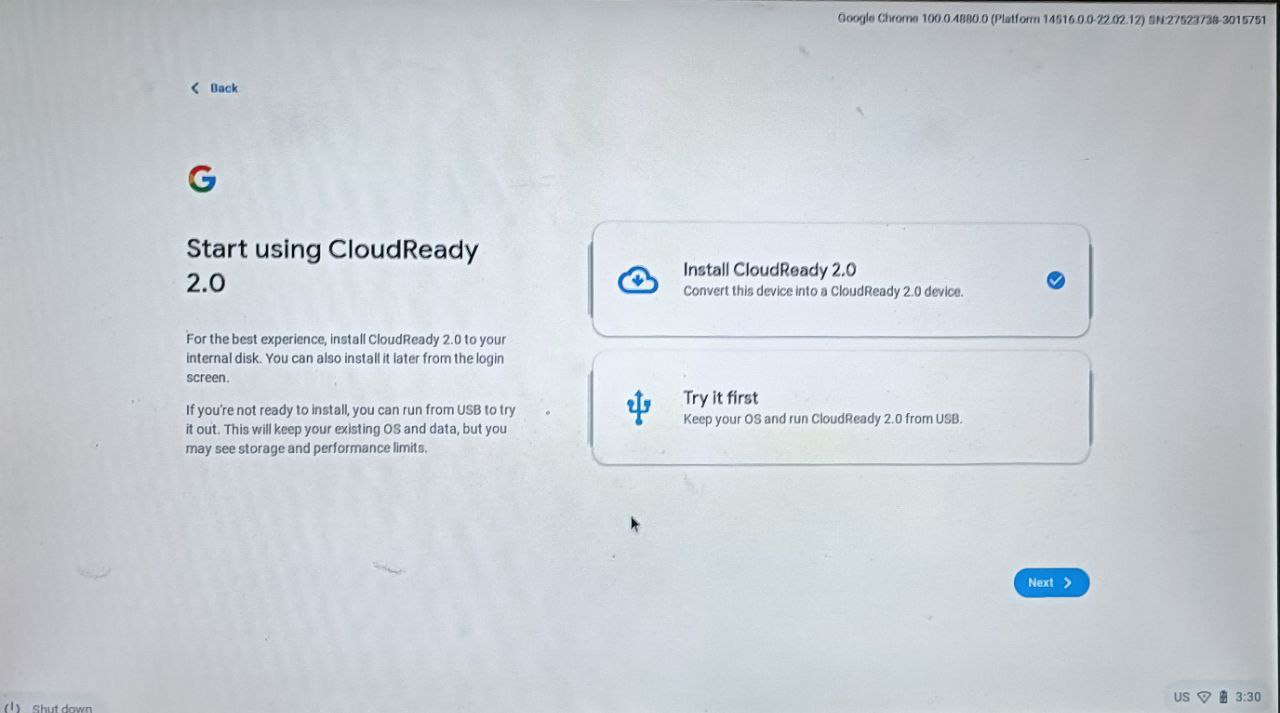 Chrome OS flex setup on windows