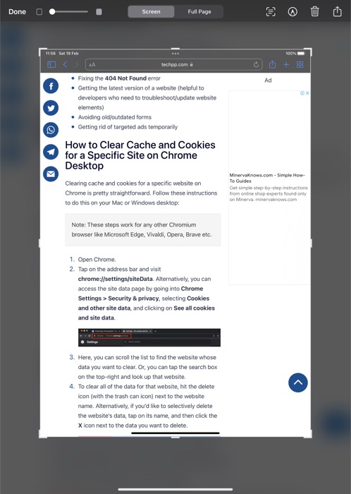 take a full-page screenshot on iPad
