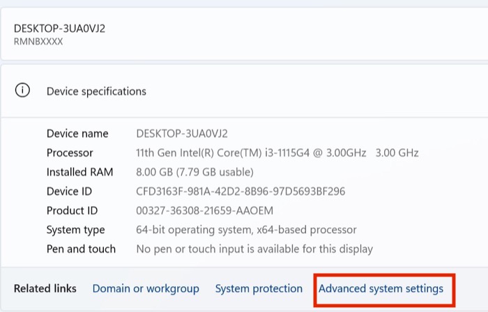 advanaced system settings