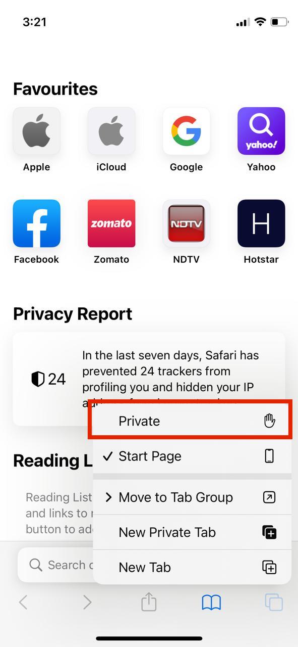 private tab safari