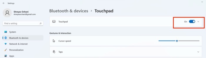 Enable touchpad windows 11