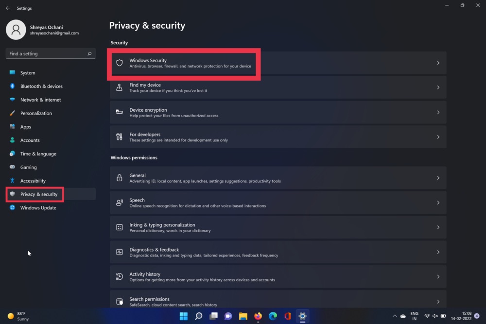 Windows security