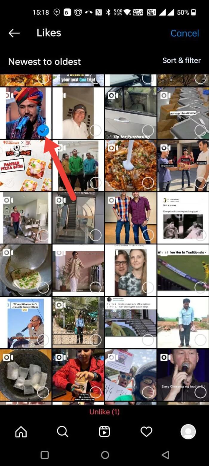 unlike posts on instagram step 2