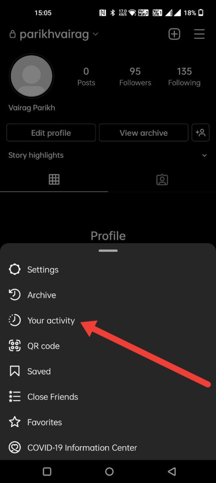 liked posts on Instagram android app step 3