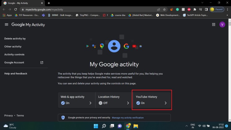 auto delete YouTube watch history step 1