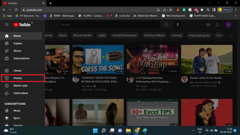 how to pause watch history on Youtube website step 2