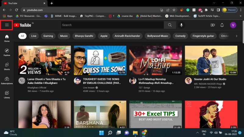 view and delete watch youtube history on windows step1
