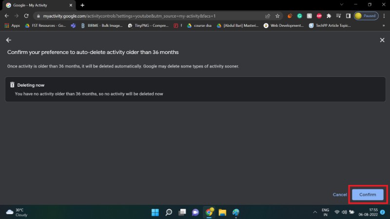 auto delete YouTube watch history step 6