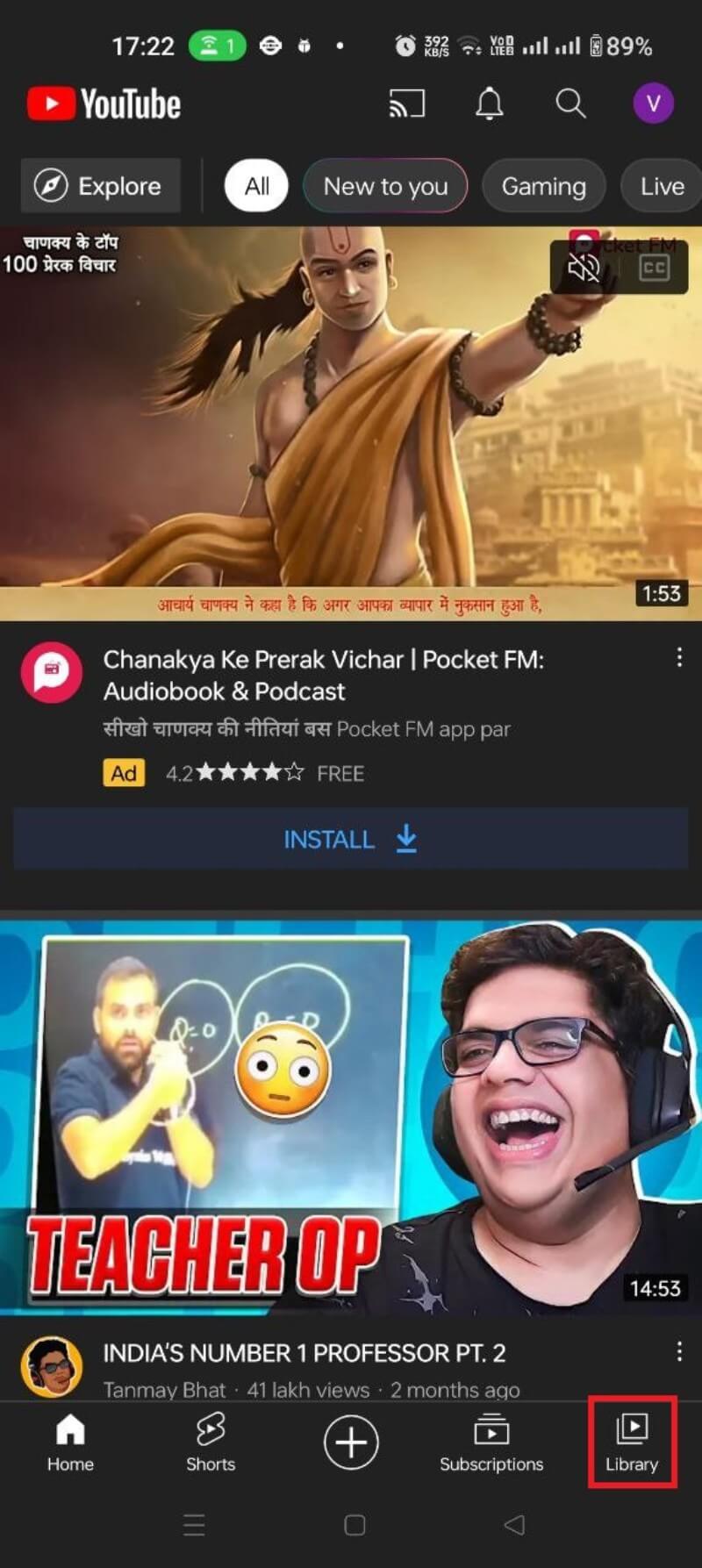 view and delete youtube watch history android step 1