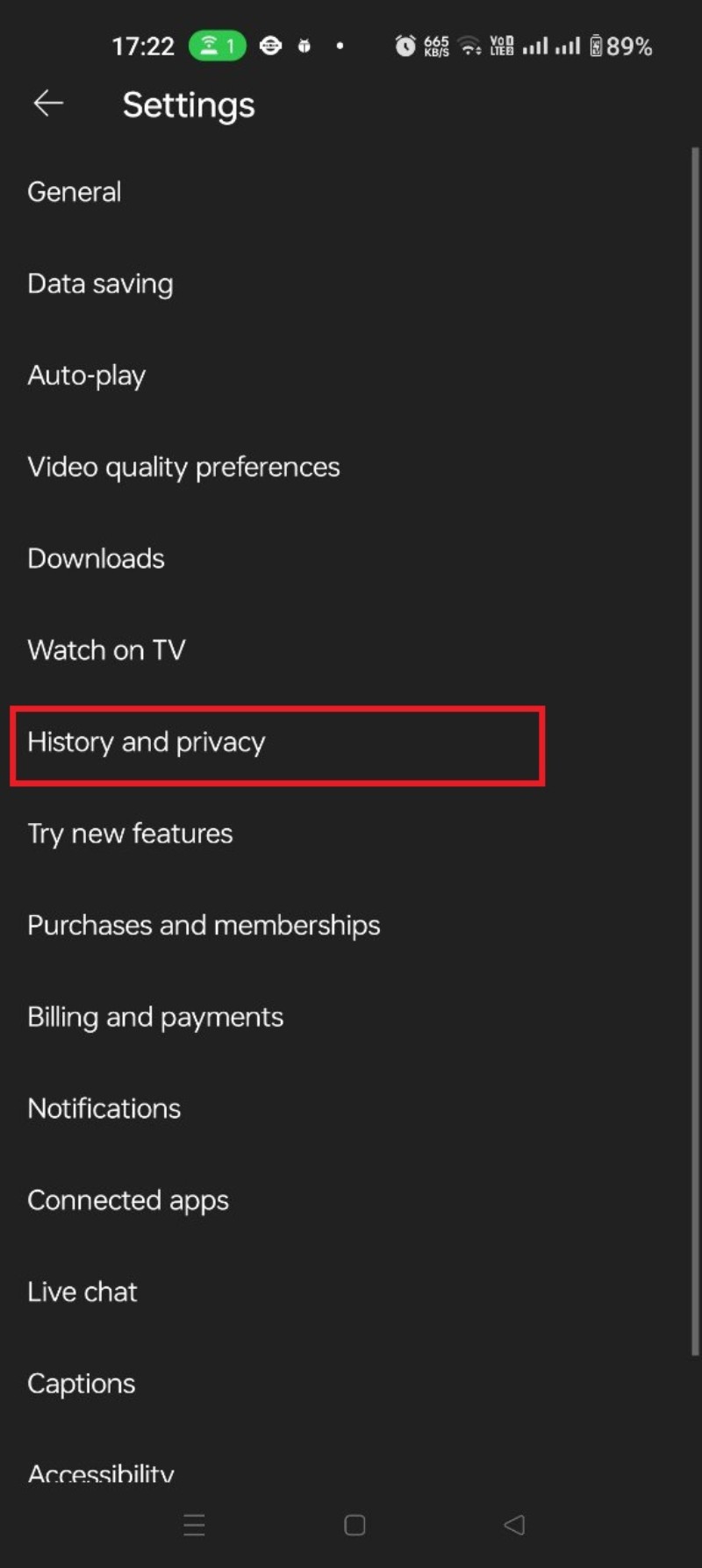view and delete youtube watch history android step 7