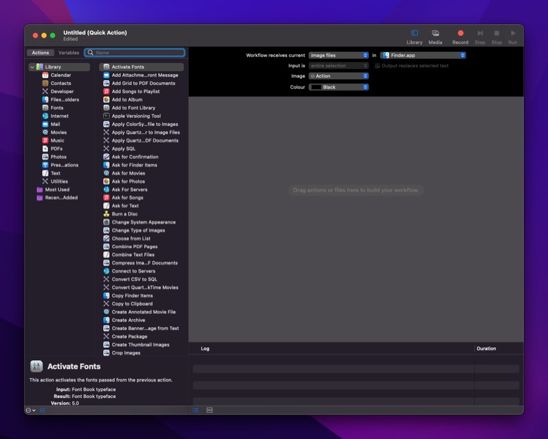 setting file and app type in Automator