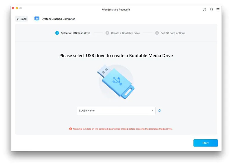 selecting drive to create bootable media