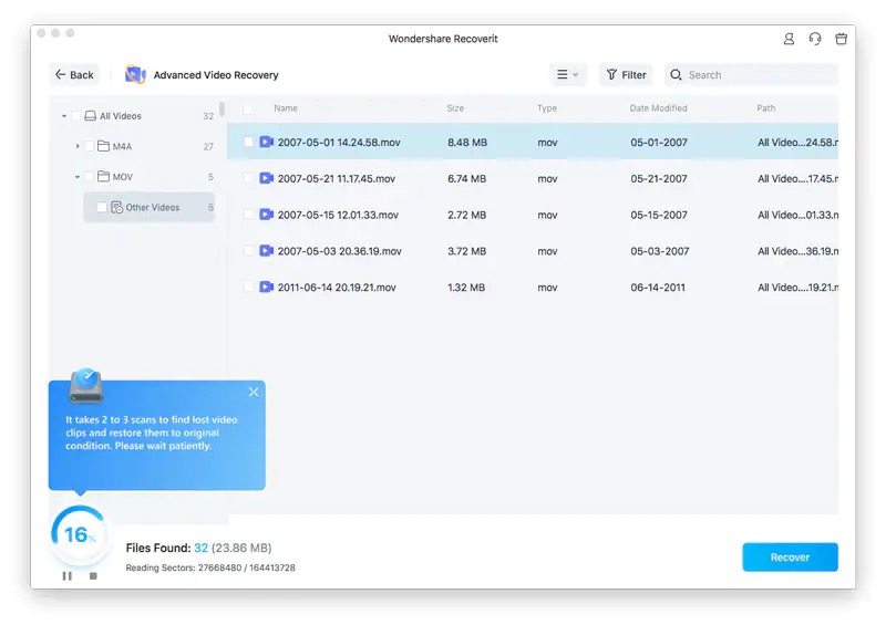 advanced video recovery scanned results