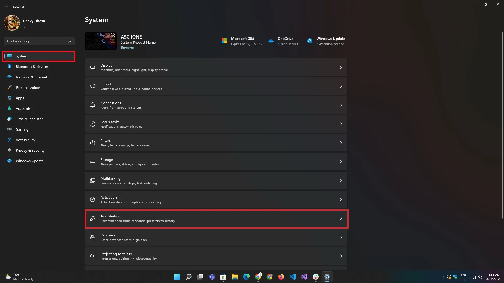Troubleshoot Options in Settings app