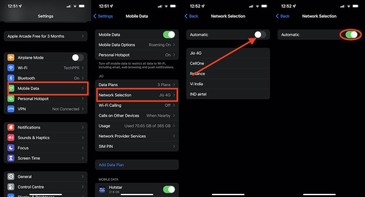 network auto mode iPhone