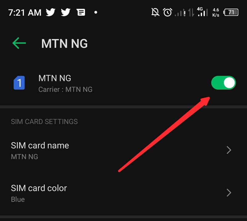 Toggle on the SIM card