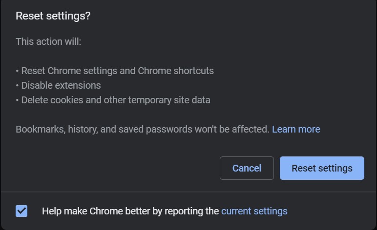 Reset Chrome