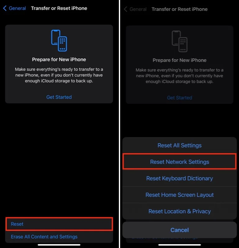 resetting iphone network settings